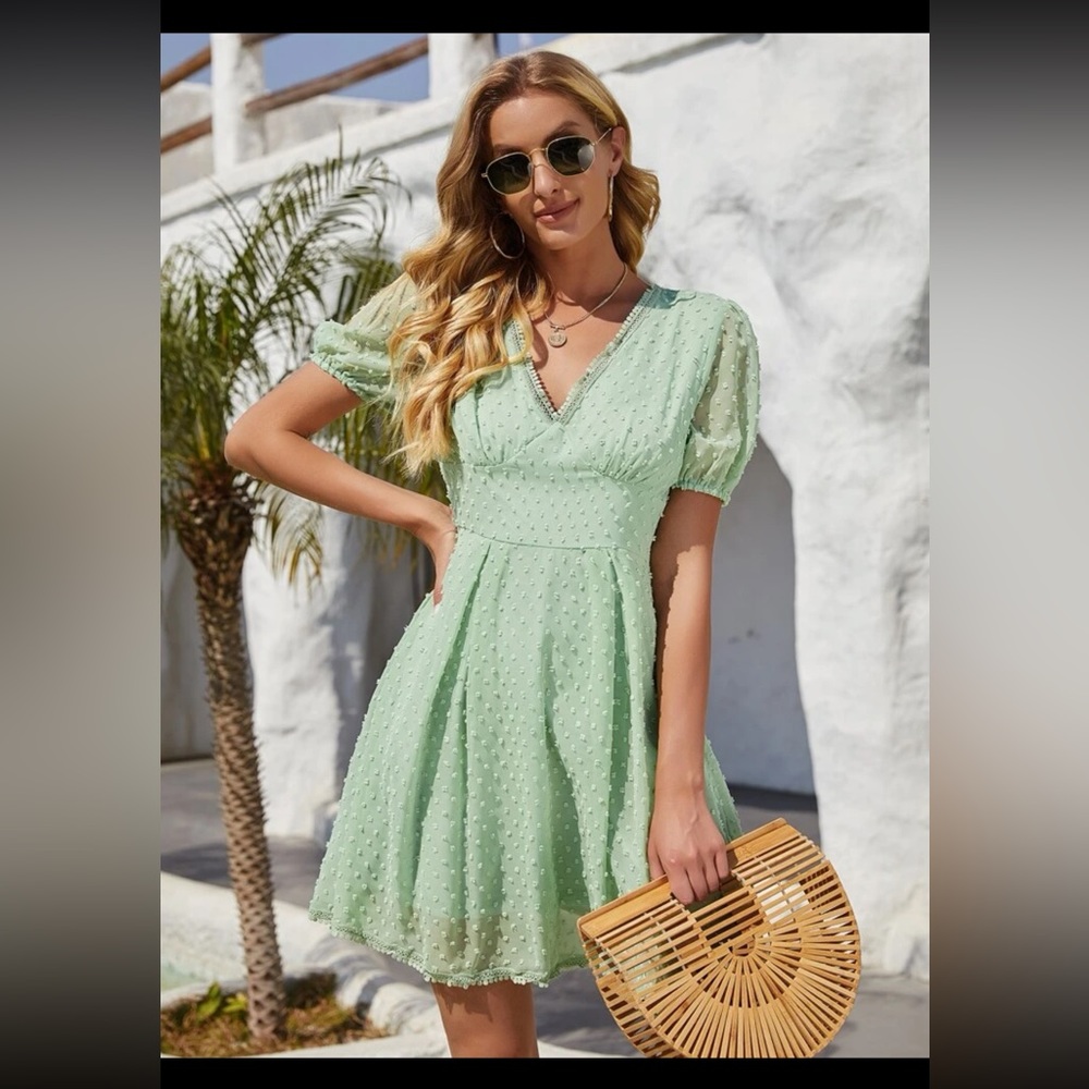 Shein Swiss Dot High Waist Dress in Mint Green (US12 - XL)